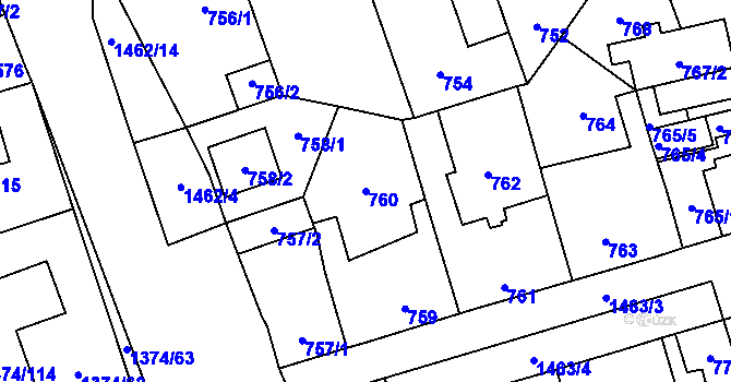 Parcela st. 760 v KÚ Dolní Chabry, Katastrální mapa