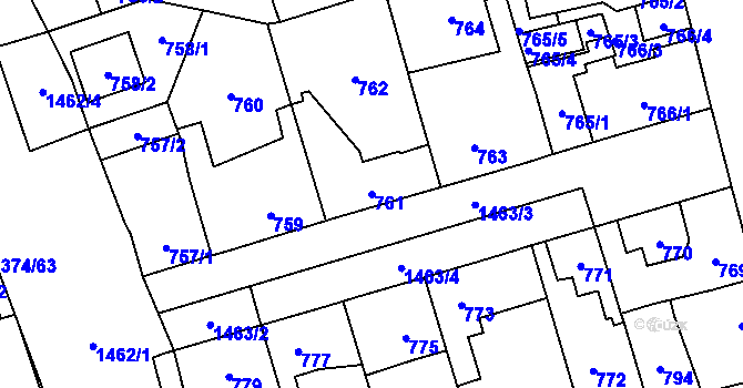 Parcela st. 761 v KÚ Dolní Chabry, Katastrální mapa