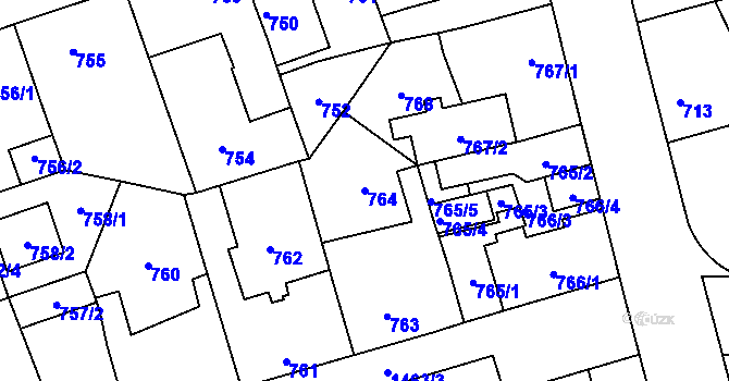 Parcela st. 764 v KÚ Dolní Chabry, Katastrální mapa