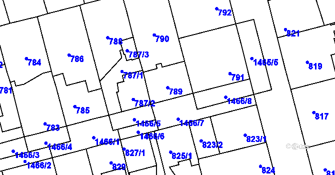 Parcela st. 789 v KÚ Dolní Chabry, Katastrální mapa