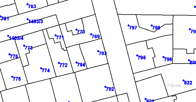 Parcela st. 793 v KÚ Dolní Chabry, Katastrální mapa
