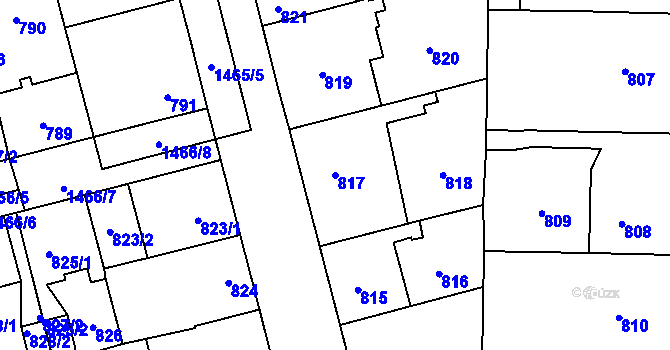 Parcela st. 817 v KÚ Dolní Chabry, Katastrální mapa