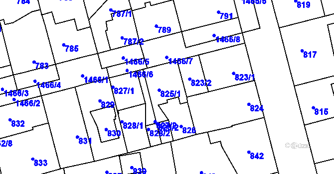 Parcela st. 825 v KÚ Dolní Chabry, Katastrální mapa