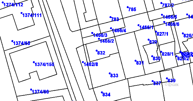 Parcela st. 832 v KÚ Dolní Chabry, Katastrální mapa