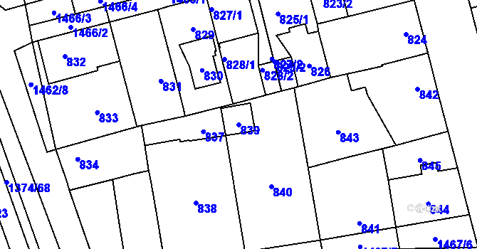Parcela st. 839 v KÚ Dolní Chabry, Katastrální mapa