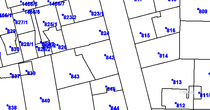 Parcela st. 842 v KÚ Dolní Chabry, Katastrální mapa