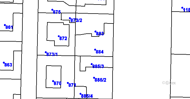 Parcela st. 884 v KÚ Dolní Chabry, Katastrální mapa