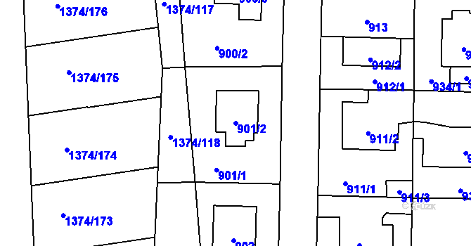 Parcela st. 901/2 v KÚ Dolní Chabry, Katastrální mapa