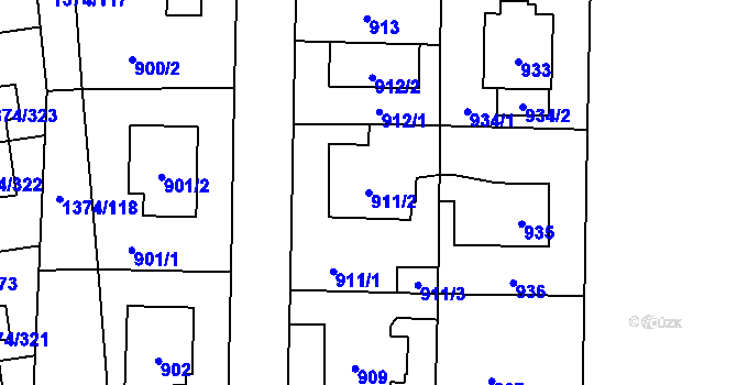 Parcela st. 911/2 v KÚ Dolní Chabry, Katastrální mapa