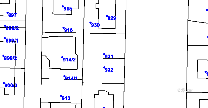 Parcela st. 931 v KÚ Dolní Chabry, Katastrální mapa