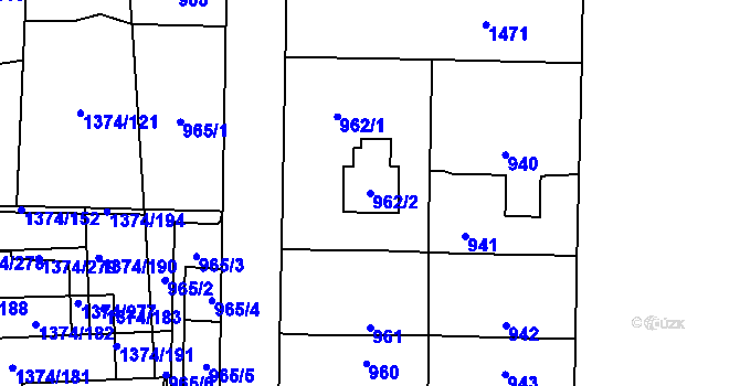 Parcela st. 962/2 v KÚ Dolní Chabry, Katastrální mapa
