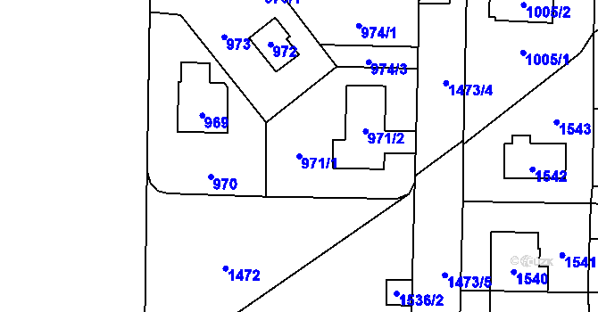 Parcela st. 971/1 v KÚ Dolní Chabry, Katastrální mapa