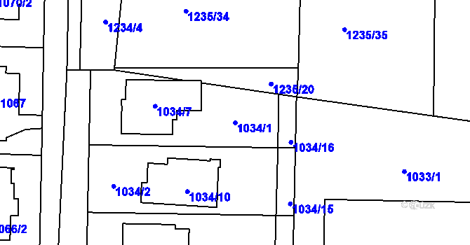 Parcela st. 1034/1 v KÚ Dolní Chabry, Katastrální mapa