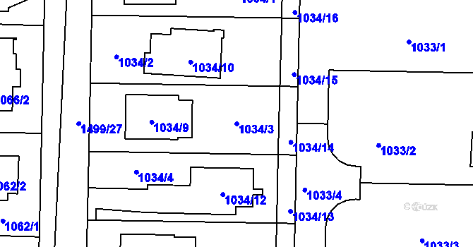 Parcela st. 1034/3 v KÚ Dolní Chabry, Katastrální mapa