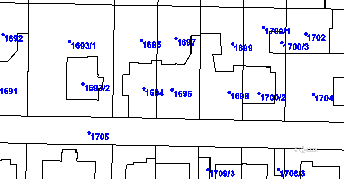 Parcela st. 1696 v KÚ Dolní Chabry, Katastrální mapa