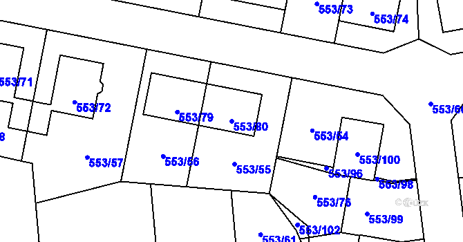 Parcela st. 553/80 v KÚ Dolní Chabry, Katastrální mapa