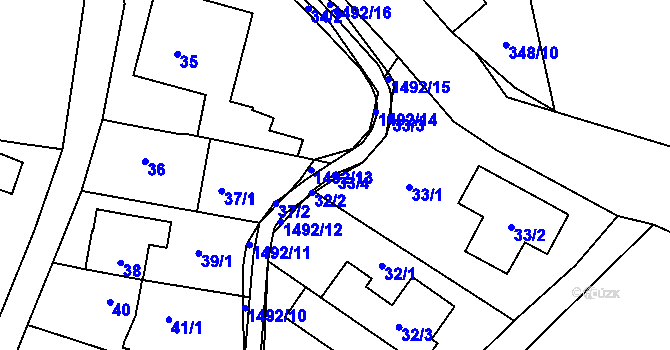 Parcela st. 33/4 v KÚ Dolní Chabry, Katastrální mapa