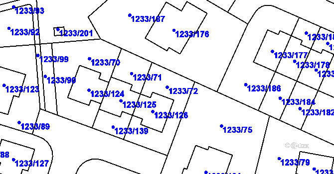 Parcela st. 1233/72 v KÚ Dolní Chabry, Katastrální mapa