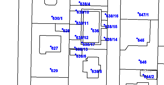 Parcela st. 638/17 v KÚ Dolní Chabry, Katastrální mapa