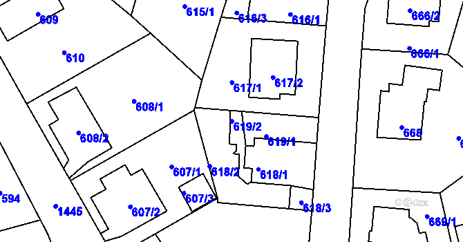 Parcela st. 619/2 v KÚ Dolní Chabry, Katastrální mapa