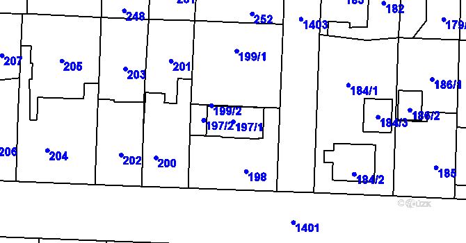 Parcela st. 197/1 v KÚ Dolní Chabry, Katastrální mapa
