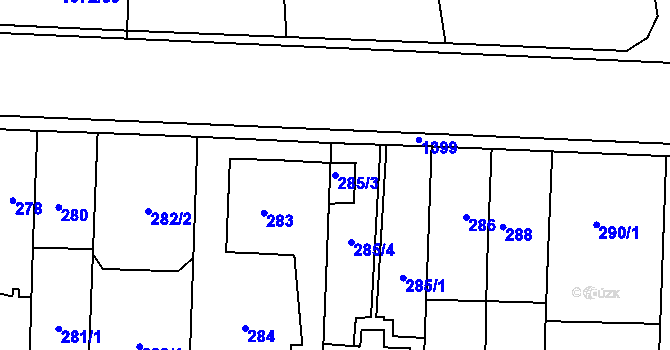 Parcela st. 285/3 v KÚ Dolní Chabry, Katastrální mapa