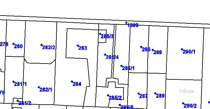 Parcela st. 285/4 v KÚ Dolní Chabry, Katastrální mapa