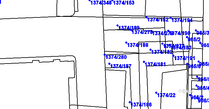 Parcela st. 1374/280 v KÚ Dolní Chabry, Katastrální mapa