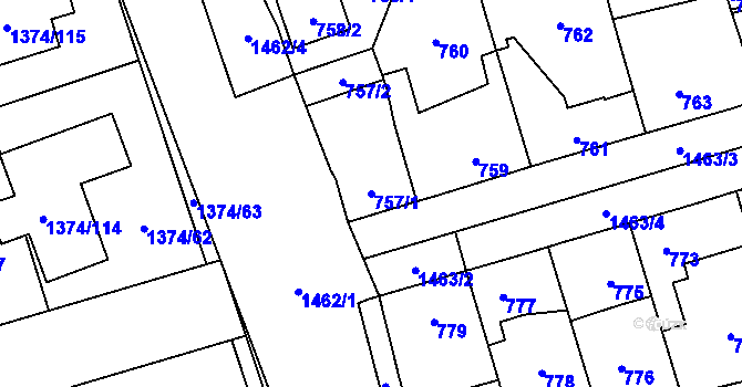 Parcela st. 757/1 v KÚ Dolní Chabry, Katastrální mapa