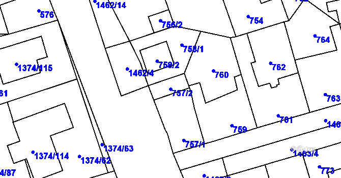 Parcela st. 757/2 v KÚ Dolní Chabry, Katastrální mapa