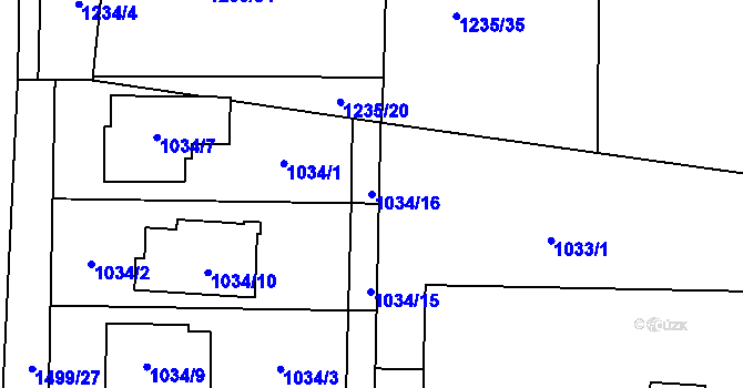 Parcela st. 1034/16 v KÚ Dolní Chabry, Katastrální mapa