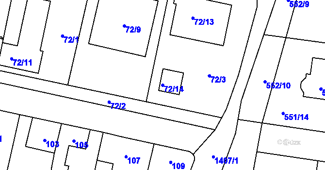Parcela st. 72/14 v KÚ Dolní Chabry, Katastrální mapa
