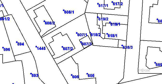 Parcela st. 607/3 v KÚ Dolní Chabry, Katastrální mapa