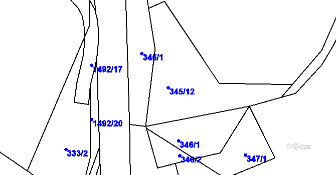 Parcela st. 345/12 v KÚ Dolní Chabry, Katastrální mapa