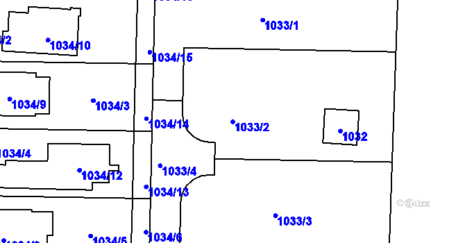 Parcela st. 1033/2 v KÚ Dolní Chabry, Katastrální mapa