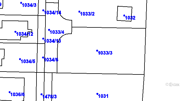 Parcela st. 1033/3 v KÚ Dolní Chabry, Katastrální mapa