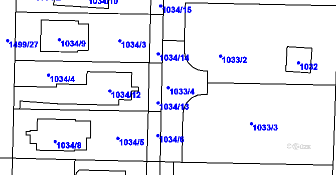 Parcela st. 1033/4 v KÚ Dolní Chabry, Katastrální mapa