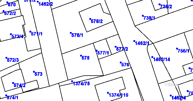 Parcela st. 577/1 v KÚ Dolní Chabry, Katastrální mapa