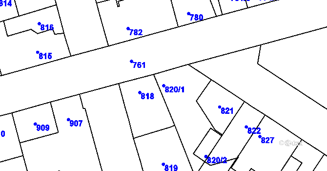 Parcela st. 820/1 v KÚ Ďáblice, Katastrální mapa