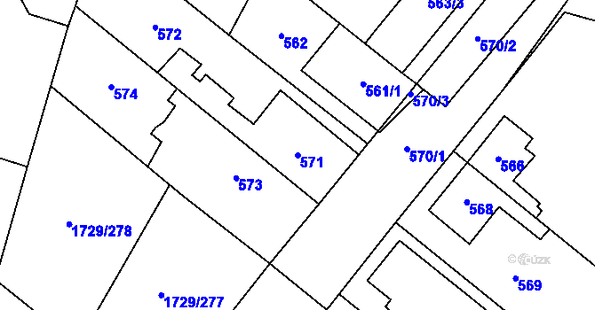 Parcela st. 571 v KÚ Ďáblice, Katastrální mapa
