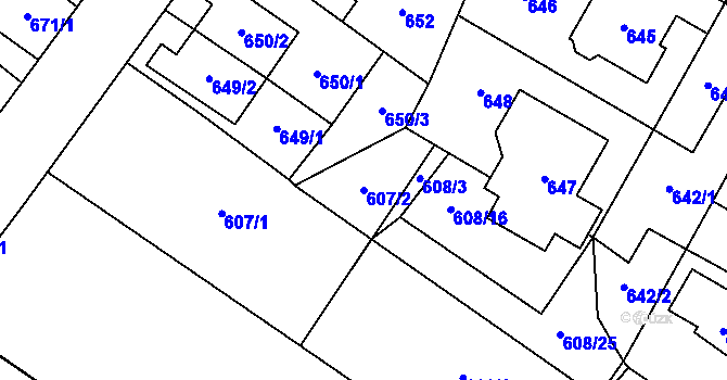 Parcela st. 607/2 v KÚ Ďáblice, Katastrální mapa