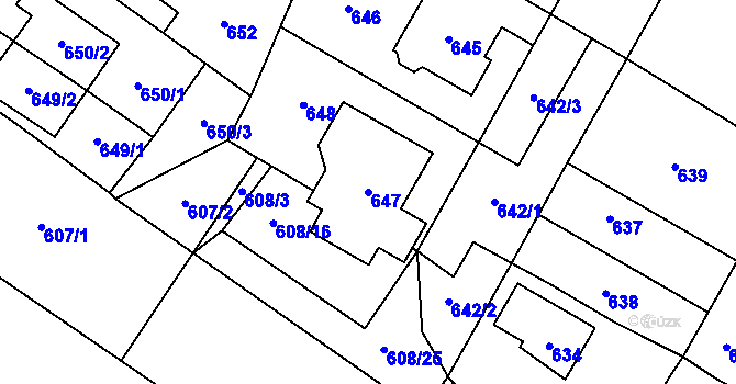 Parcela st. 647 v KÚ Ďáblice, Katastrální mapa