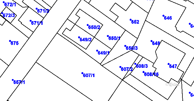 Parcela st. 649/1 v KÚ Ďáblice, Katastrální mapa