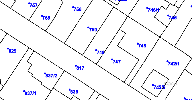 Parcela st. 749 v KÚ Ďáblice, Katastrální mapa