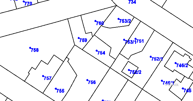 Parcela st. 754 v KÚ Ďáblice, Katastrální mapa