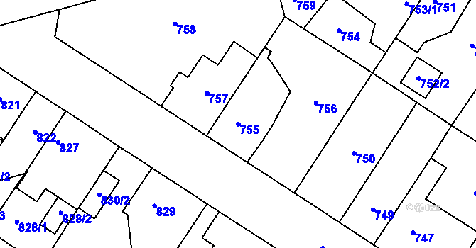 Parcela st. 755 v KÚ Ďáblice, Katastrální mapa