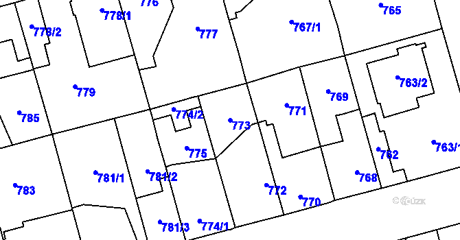 Parcela st. 773 v KÚ Ďáblice, Katastrální mapa