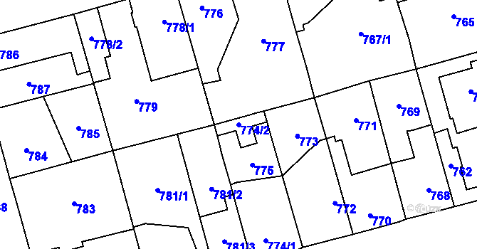 Parcela st. 774/2 v KÚ Ďáblice, Katastrální mapa