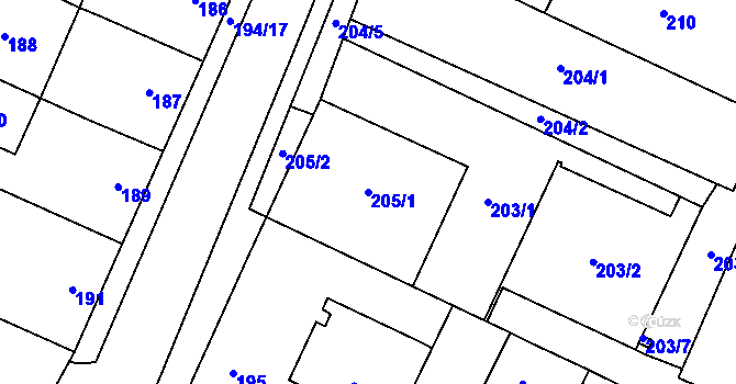 Parcela st. 205/1 v KÚ Ďáblice, Katastrální mapa