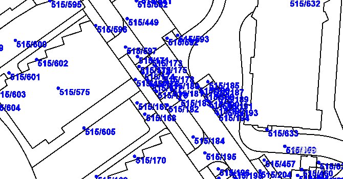Parcela st. 515/181 v KÚ Střížkov, Katastrální mapa